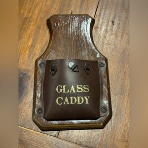 Vintage wood and leather glass caddy